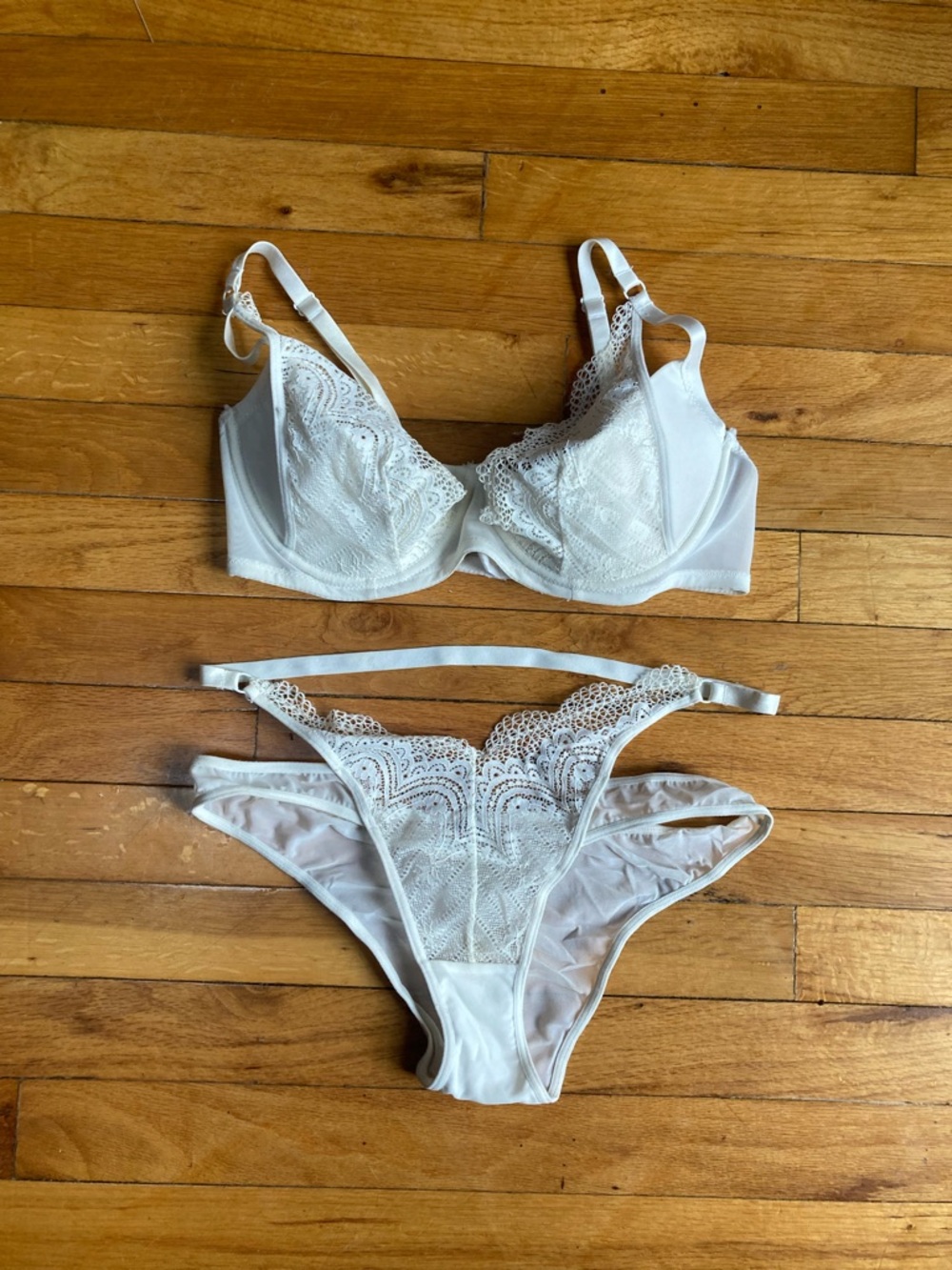 Adore Me White Lace Underwire Bra & Bikini Set
